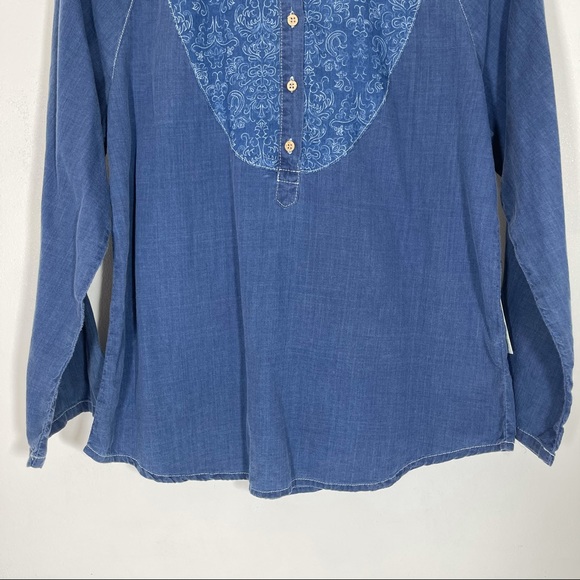 NWT Artisan de Luxe Chambray Popover Top Long Sleeves Blue Sz S - Picture 5 of 13